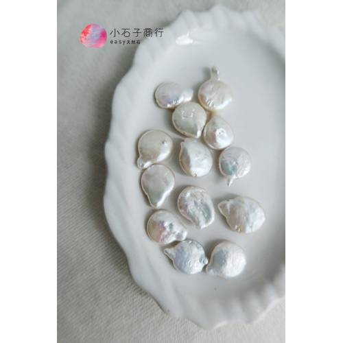 淡水珍珠-不規則扁水滴(白色)約12x15mm (8入)