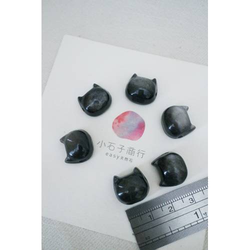 銀曜石-貓臉15x16mm"橫洞" (1入)