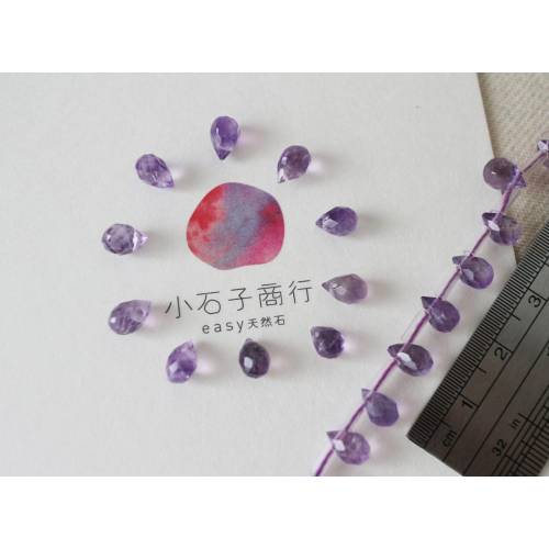 紫水晶-圓水滴切角5x7mm(A+)"側洞" (1入)