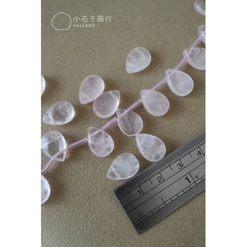 粉晶 - 扁水滴切角10x14mm"側洞" (9入)